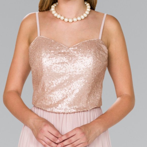 NEW OFF SHOULDER SLEEVELESS A-LINE CHIFFON DRESS EMBROIDERED WITH SEQUIN GL2416 - Picture 4 of 10